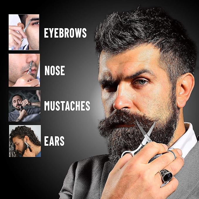 Beard Brush for Men with Beard & Mustache Comb Set, Beard Grooming & Care Kit, Natural Boar Bristle Brush, Dual Action Wood Comb, Stainless Steel Scissors, and Travel Bag, Great Fathers Day