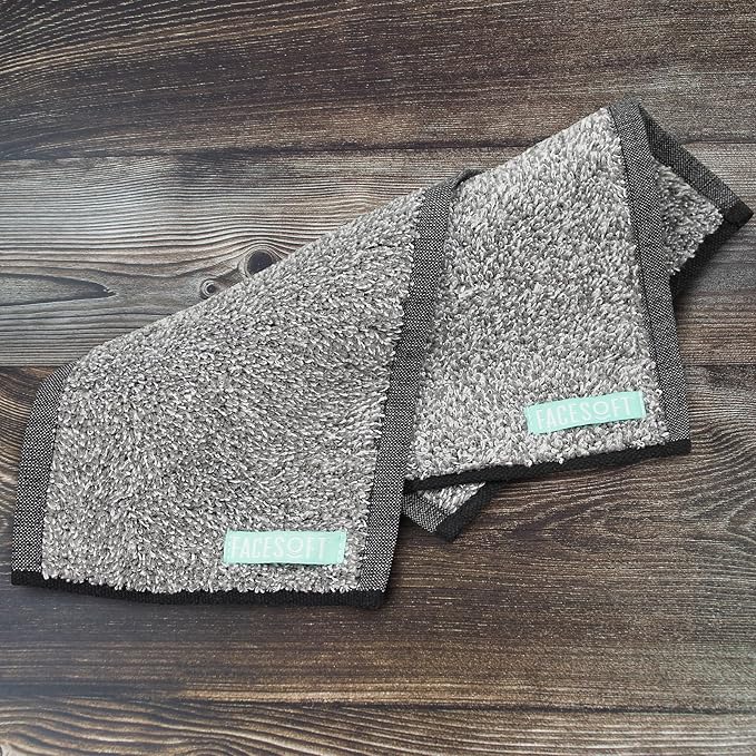FACESOFT Mini and Nano Detox Sweat Charcoal Towel Multipack - Infused with Activated Charcoal - Pulls Oils and Toxins from Skin - Absorbent Cotton Exercise Towel - No Synthetic Microfibers - 2 Pc