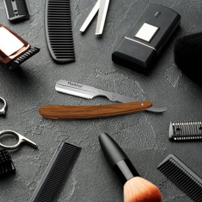 Markhor® Straight Razors for Men with 100 Single Edge Razor Blades | Rose Wood Polish Barber Straight Razor | Straight Edge Razor | Barber Razor Blade | Navajas Para Barbero