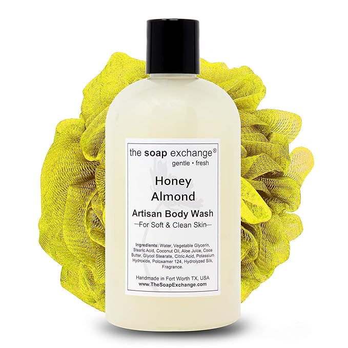 The Soap Exchange Body Wash - Honey Almond Scent - Hand Crafted 12 fl oz / 354 ml Natural Artisan Liquid Soap for Hand, Face & Body, Shower Gel, Cleanse, Moisturize, & Protect. Made in the USA.