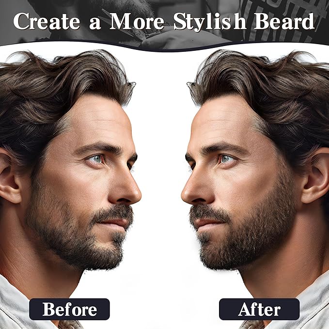 Long-Lasting Water-Resistant Black Men's Beard Grooming Kit - Micro-Fork Tip Pen, Bristle Brush for Natural Looking Mustache, Eyebrows, and Facial Hair Styling