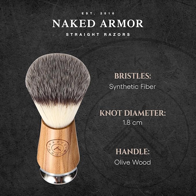 Synthetic Badger Hair Shaving Brush - Futura Synthetic Badger Hair + Handmade Olive Wood Shave Brush, Exfoliating Stiff Bristles, Thick & Creamy Lather For A Great Shave, Pre-Shave & Barber Approved