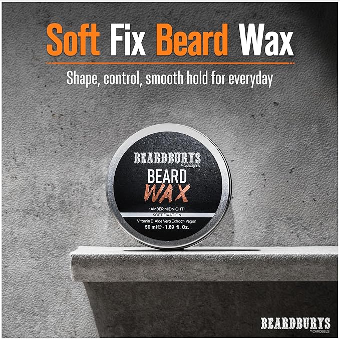 Beardburys Beard Wax Moustache Wax for Men Strong Hold Tame Style Mustache Wax Soft Fixing Long-Lasting Groomed Look Grooming Wax Paraben Free Made With Natural Ingredients Scented 50g