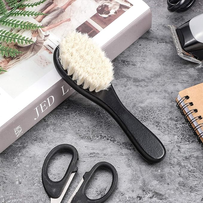 4 Pieces Barber Fade Brush Set with Natural Fiber Wooden Handle - Beard Styling Brush, Neck Duster, and Cleaning Brush for Men's Grooming