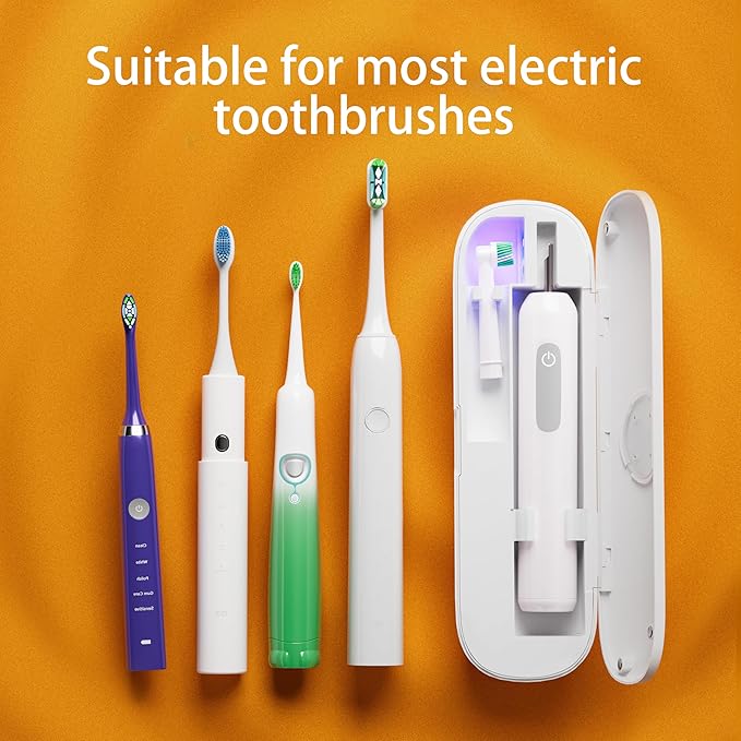 iHave Toothbrush Sanitizer for Electric Toothbrushes, Portable UV Toothbrush Travel Case with Auto-Cycle Disinfection & 100-Day Standby for Travel, Vacation & Camping, USB Rechargeable, 2000mAh, White