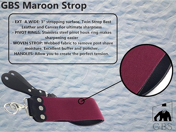 GENTS Professional 3″ x 26″ Straight Razor Strop - Premium Genuine Leather & Canvas Barber Strop with Stainless Steel Hook - Traditional Wet Shaving Razor Sharpener