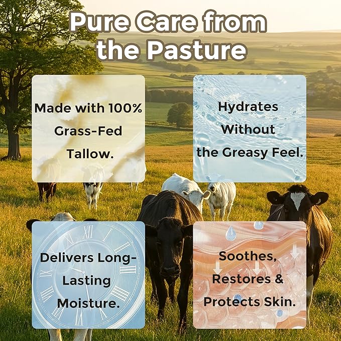 Beef Tallow and Honey Balm for Face, All-Natural Tallow and Balm for Face & Body, Grass-Fed Tallow with Raw Wild Honey, Ultra-Hydrating Moisturizer for Men and Women
