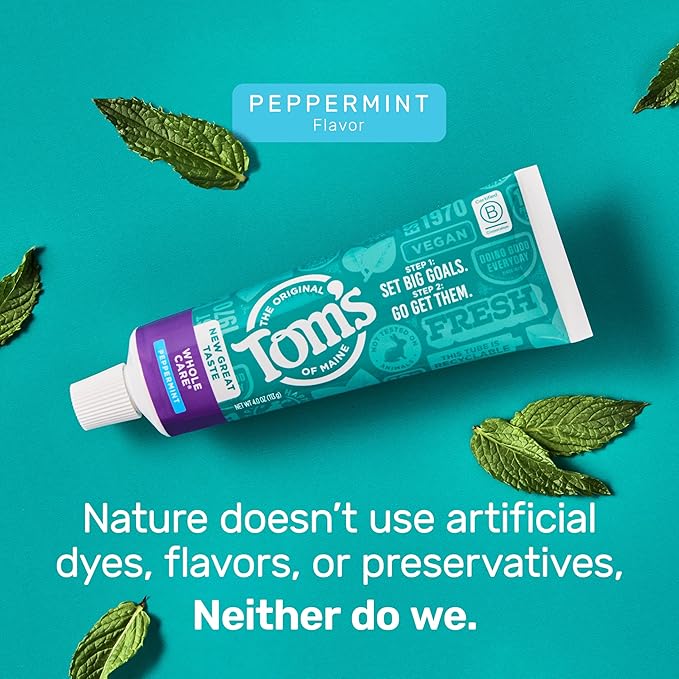 Tom's of Maine Whole Care Natural Toothpaste with Fluoride, Peppermint, 4 oz. 3-Pack (Packaging May Vary)