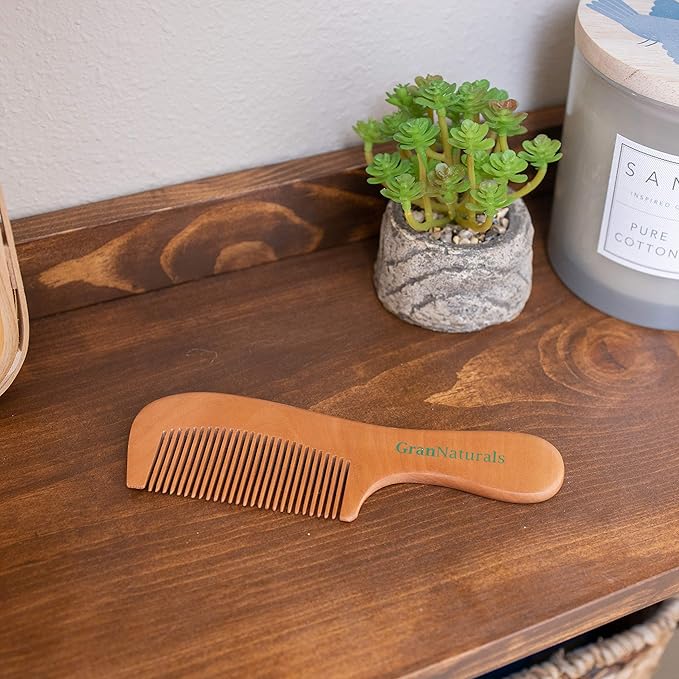 GranNaturals Wooden Comb with Handle - Fine Wood Toothed Styling & Grooming Tools for Men & Women - Detangler for Beards, Mustache - Anti-Static Styler for Long, Straight, Wavy, Curly, Coarse Hair