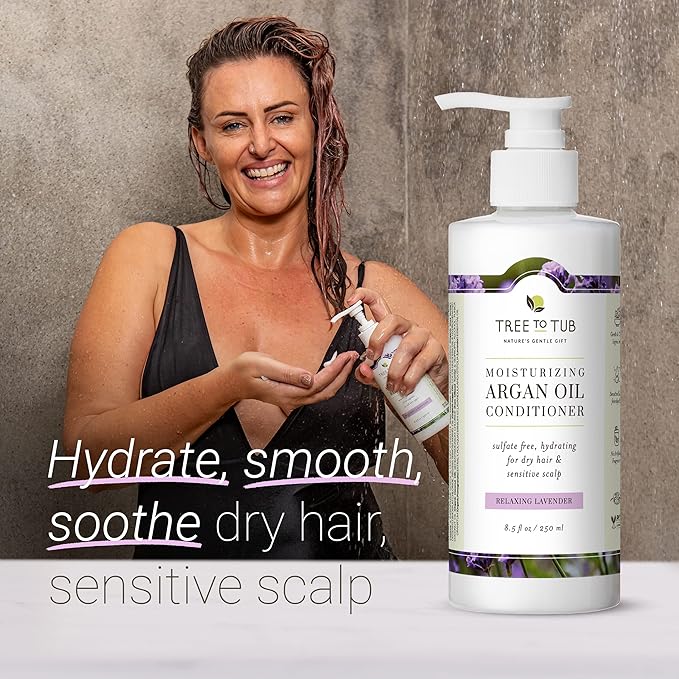 Tree to Tub Moisturizing Conditioner for Dry Hair & Dry Scalp - Hydrating Sulfate Free Argan Oil Conditioner & Vegan Hair Moisturizer for Women & Men w/Organic Coconut Oil, All Natural Lavender