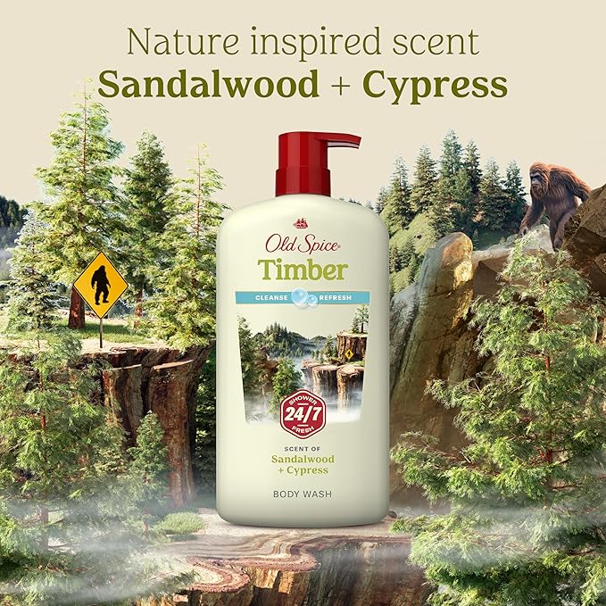 Old Spice Cleansing Body Wash for Men, 24/7 Shower Fresh with Lasting Scent, Cleanse & Refresh, Gentle on Skin, Vitamin B3, Timber with Sandalwood + Cypress Scent, 30 oz (Pack of 4)
