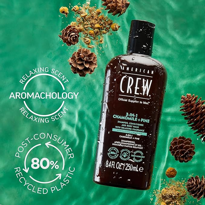 AMERICAN CREW 3-in-1 Chamomile & Pine, Shampoo, Conditioner & Body Wash for Men, All-in-One Care with Calming and Relaxing Fragrance, 33.8 fl oz