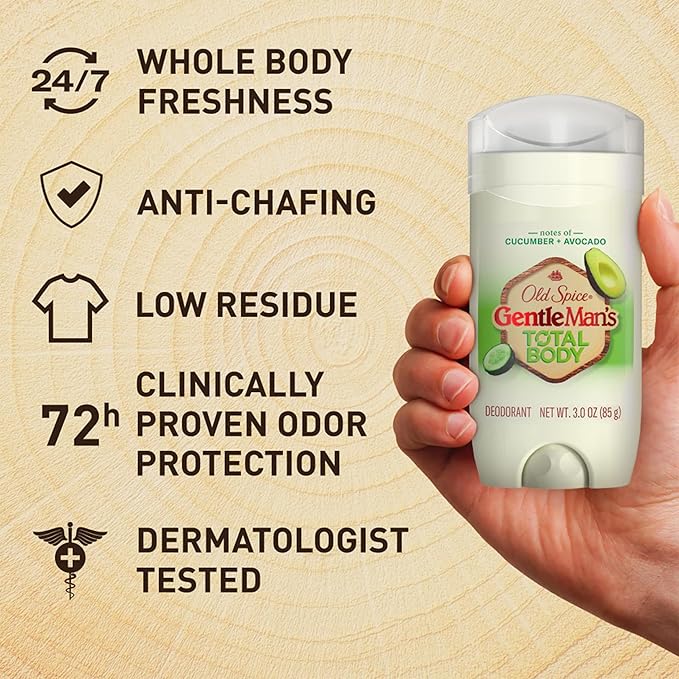 Old Spice Whole Body Deodorant Stick for Men, 3 Pack, Aluminum Free, Cucumber + Avocado Scent, 24/7 Odor Protection, Dermatologist Tested, Gentle on Skin, Safe to Use All Over, 3.0 oz