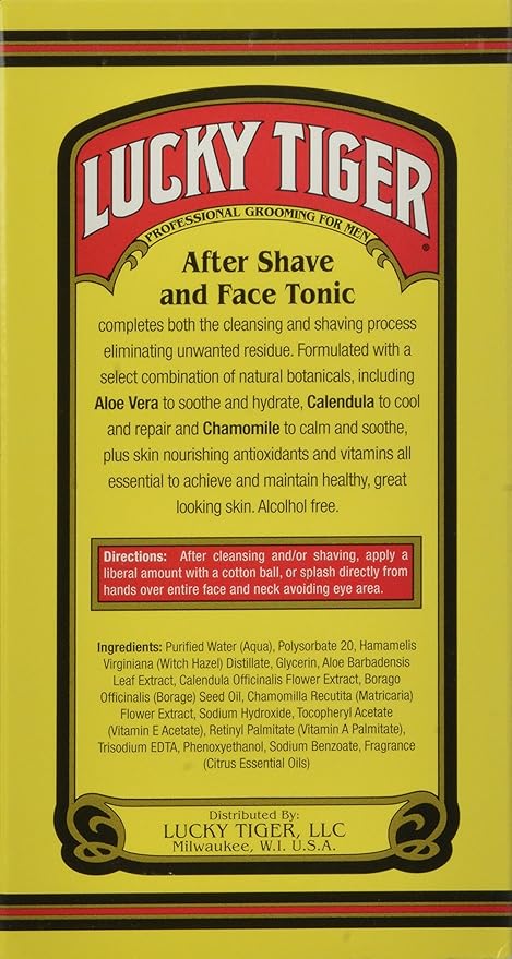 Lucky Tiger After Shave and Face Tonic (8 Fl Oz) – Alcohol-Free Aftershave Lotion for Men – Soothing Face Toner with Aloe Vera, Calendula & Chamomile for Razor Burn Treatment