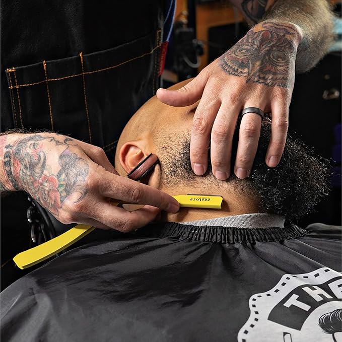 GRAVITY RAZORS Professional Straight Razor Kit – Ultra Exposure, Includes 10 Premium Blades, 2mm Exposed, Yellow