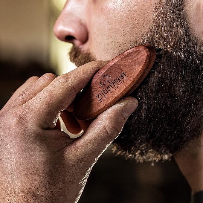 ZilberHaar Beard Brush Grooming Kit - Stiff Bristles Boar Bristles - Ideal for Medium to Long, Thick Beards - Distributes Balm & Oil for Growth/Styling - With Brush Cleaning Tool
