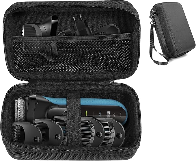 CaseSack Case for Braun Electric Razor for Men, Series 3 3010Bt, 3 310s, Series5 5190cc, Series 7 7865cc, organizer for razor, heads and combs, brush, oil and cord, mesh accessories pocket