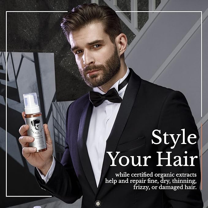 Avenue Man Volume Lift Mousse - 5.07 oz Hair Foam with Argan Oil, Silk Protein & Vitamin E for Strength, Thickness & Control - Hair Mousse for Men for All Hair Types - Alcohol & Paraben Free