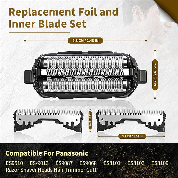ES9013 Replacement Blades and Foil Compatible with Panasonic ARC3 Electric Razor for Men,Outer Foil and Inner Blade Set WES9013PC, 3-Blade shavers ES-LL41-K, ES81035 (2-Pack)