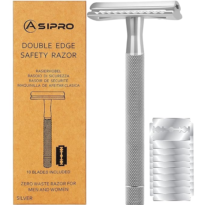 Safety Razor for Men & Women with 10 Double Edge Safety Razor Blades Reusable Double Edge Razor Single Blade Razors for Women & Men Kit Gift Metal Razors Stainless