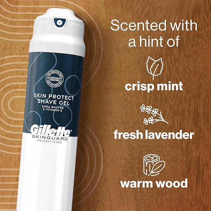 Gillette SkinGuard Shave Gel for Men, 7 oz Skin Protect Shave Gel with Shea Butter and Vitamin E