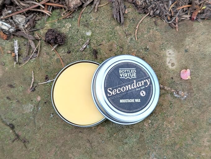 Secondary Extra Strength Moustache Wax, Professional-Grade, Firm Hold, All-Day Uncompromising Hold, Beeswax, Natural Scent, 1 ounce can, 1 Count