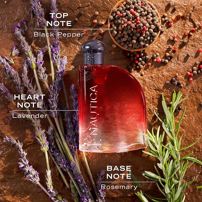 Nautica Color Red Eau de Toilette for Men, Aromatic Fougere Fragrance, Notes of Black Pepper, Lavender and Rosemary, 1.6oz