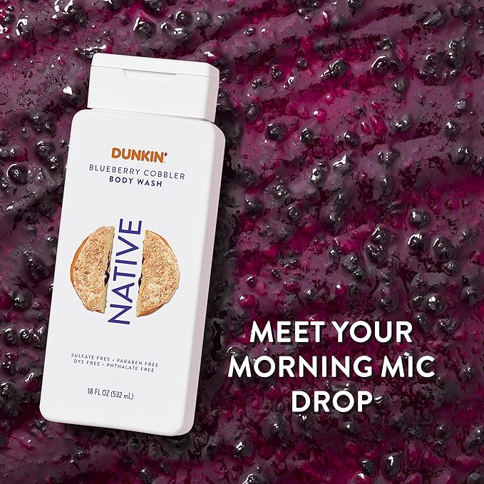Native Body Wash, Dunkin Blueberry Cobbler, Contains Naturally Derived Ingredients | For Women & Men, Sulfate, Paraben, & Dye Free Leaving Skin Soft and Hydrated | 18 oz