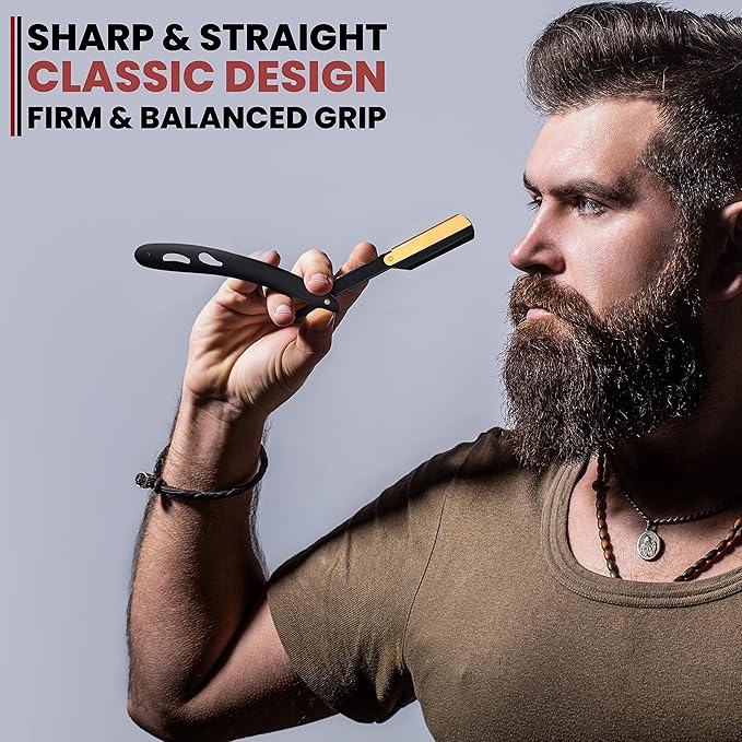 Straight Razors for Men with 20 Straight Edge Razor Blade & Case, Mens Straight Razor for Shaving Navajas Para Barbero Barber Razors for Men, Beard Razor