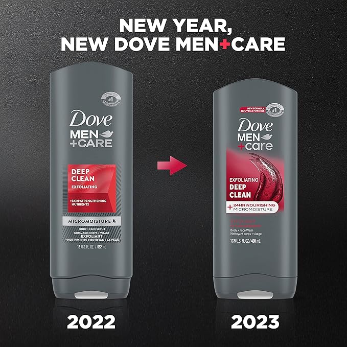DOVE MEN + CARE Body and Face Wash Exfoliating Deep Clean Body Wash for Men with 24-Hour Nourishing Micromoisture Technology, 13.5 oz