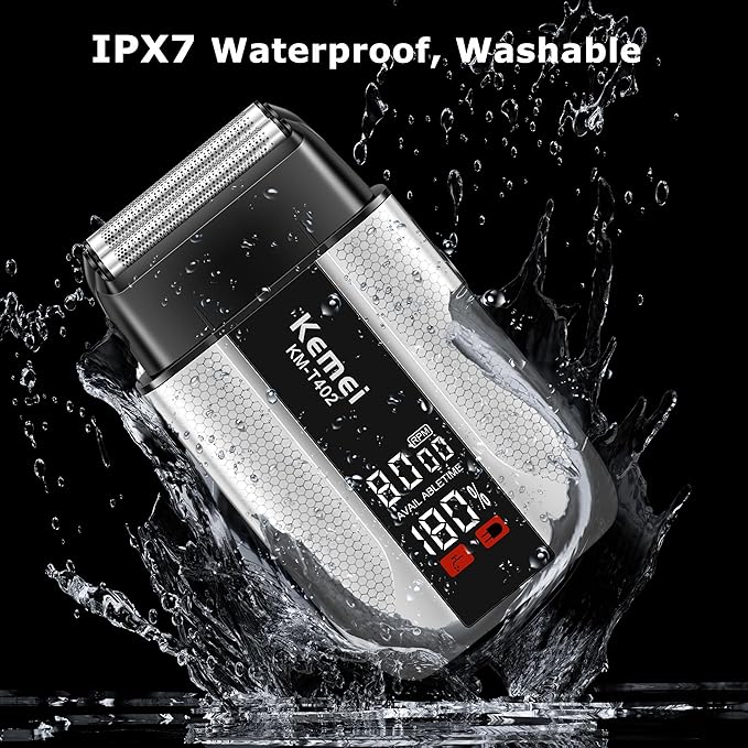 KEMEI T402 Professional Foil Shavers for Men, IPX7 Waterproof Electric Razor for Men with LED Display, Double Electric Shaver with 3 Adjustable Speeds & UV Cover
