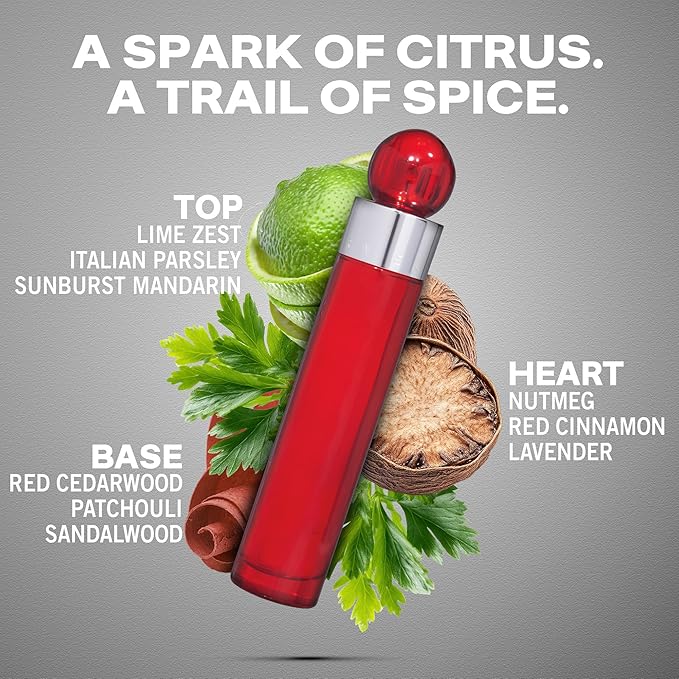 Perry Ellis 360° Red Eau De Toilette Spray for Men - Mens Cologne, Long Lasting Perfume, EDT, Fragrance with Notes of Clove, Cinnamon & Patchouli - 1.7 fl oz (50 mL)