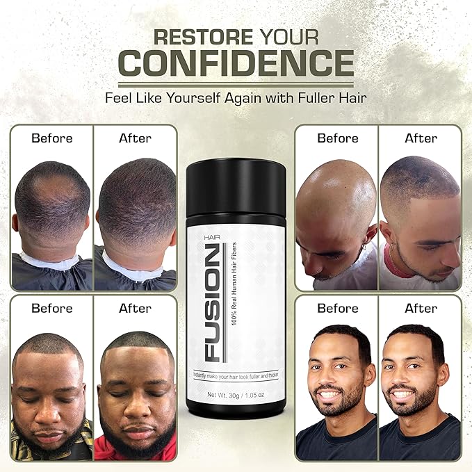 Hair Fibers for Thinning Hair - (0.42 Oz) Real Human Hair Building Fibers to Conceal Bald Spots and Thinning Hair, Root Touch Up and Volumizer, Brown
