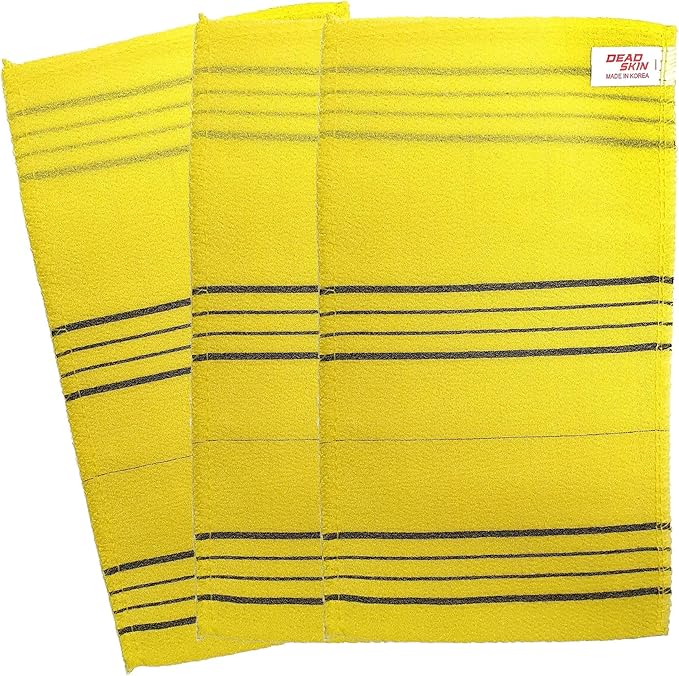 DEAD SKIN Professional Exfoliating Towel Bath Washcloth Mitt Korean Italy Towels (Yellow 3EA)
