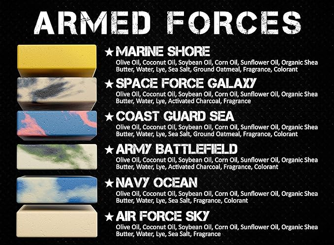 NATURAL AMERICAN SOLDIER Mens Bar Soap - Masculine Scents, 100% Natural Soap for Men - Essential Oils, Organic Shea Butter - Made in USA, Man Body Wash - 5 oz (6pk)