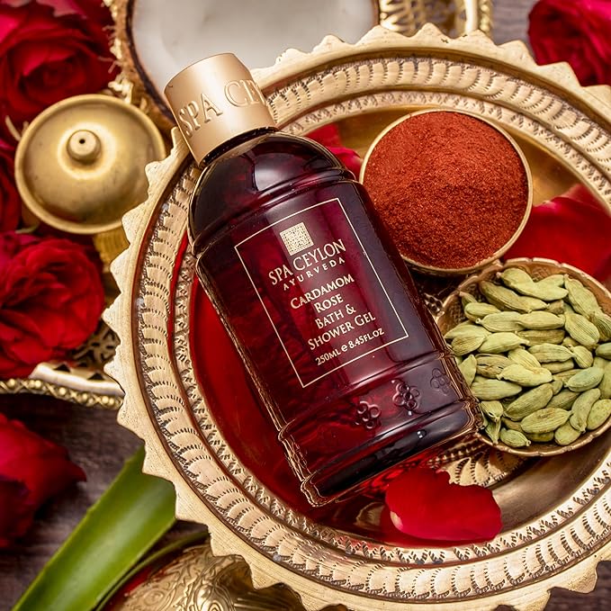 SPA CEYLON Cardamom Rose Bath and Shower Gel | Luxurious Herbal Bath Wash with Aloe Vera, Coconut & Himalayan Rose | Uplifting & Nourishing | for All Skin Types