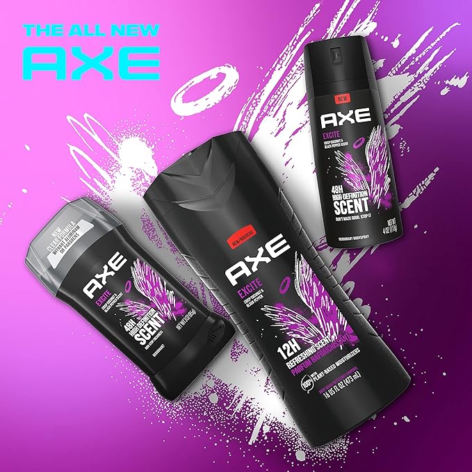 AXE Body Wash 12h Refreshing Scent Excite Crisp Coconut and Black Pepper Men's Body Wash with 100 percent Plant-Based Moisturizers 16 oz
