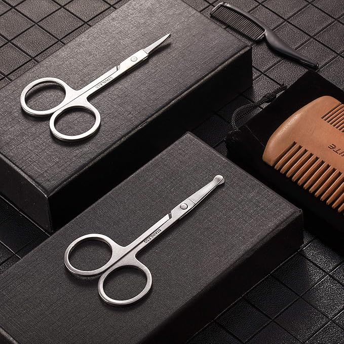 TecUnite 4 Pieces Mustache Scissors Grooming Kit for Men, Beard Trimmer Set, 2 Small Combs and 2 Scissors Beard Trimming Kit with Storage Bag Box
