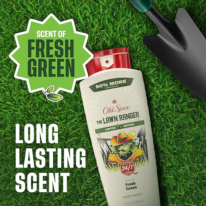Old Spice Body Wash for Men, Summerdudes, 24/7 Shower Fresh with Daily Use, Long Lasting Scent, Cleanse & Refresh Skin, VIP Festival Experience, Lawn Ranger with Fresh Green Scent, 24 oz