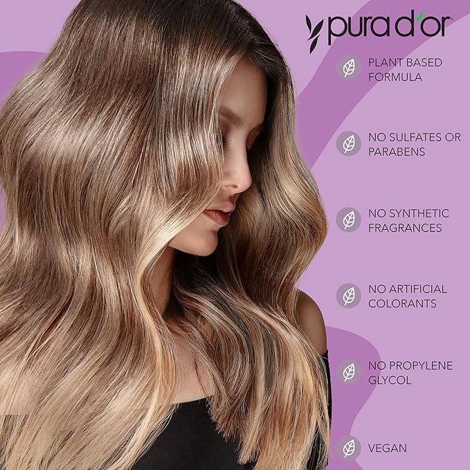PURA D'OR Apple Cider Vinegar Thin2Thick Set (16oz x 2) ACV Shampoo & Conditioner, Clarifying - Biotin, Keratin, Caffeine, Castor Oil, Aloe - All Hair Types, Men & Women (Packaging may vary)