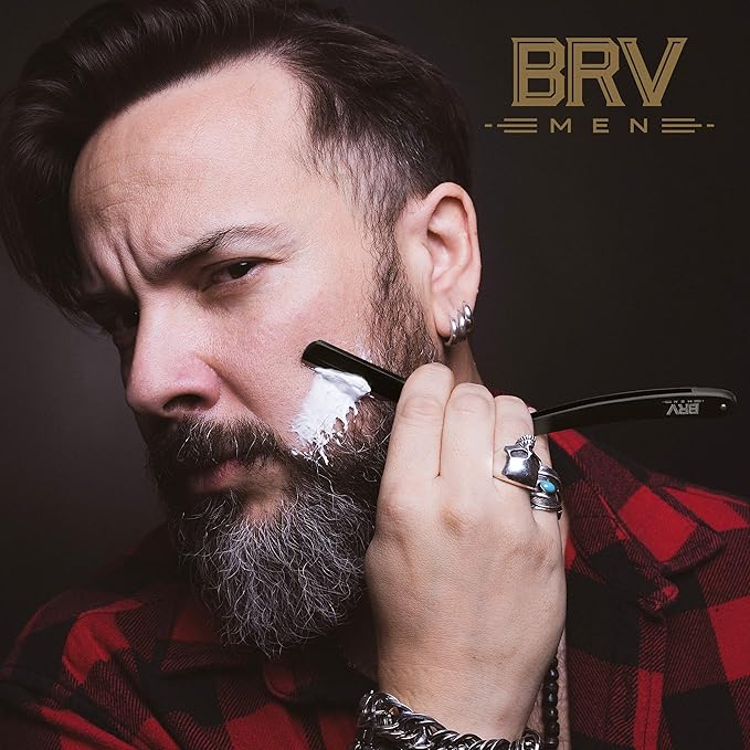 BRV MEN Professional Straight Edge Barber Razor w/ 100 Single Edge Razor Blades | Straight Razors for Men | Barbershop Accessories | Mens Shaving Knife & Shavette - Black