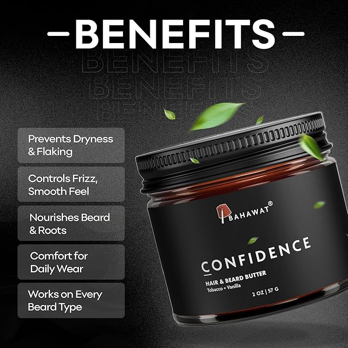 BAHAWAT Hair & Beard Butter for Men Leave-in Conditioner -Tobacco & Vanilla scent - Strengthen & Soften– Made in USA -Organic Natural Ingredients | The Best Beard Butter - 2 oz.