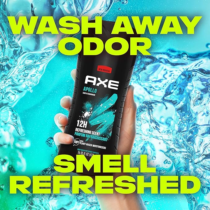 AXE Body Wash Apollo for Long Lasting Freshness Sage & Cedarwood Men's Body Wash with Odor-Busting Prebiotics 16 oz,(Pack of 8)