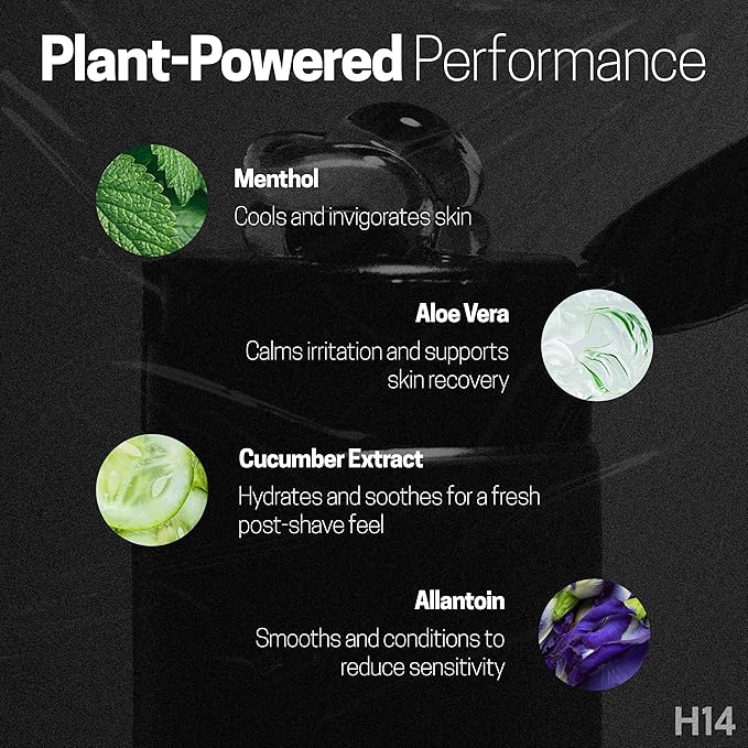 H14 Shave Gel for Men — Clear, Non-Foaming Gel with Glycerin & Panthenol — Soothes Razor Burn for Sensitive Skin — Precision Glide for Beard & Head Shavers — 8.5 fl oz / 250 ml