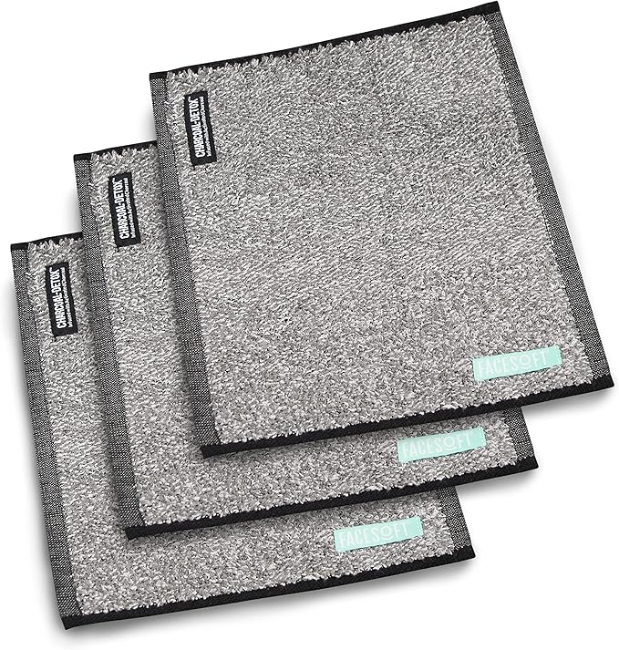 FACESOFT Mini Towels Charcoal Detox Multipack - Pulls Oils and Toxins from Skin - Infused with Activated Charcoal - Soft and Absorbent Cotton Exercise Towel - Workout Towel for Sweat - Active - 3 Pc