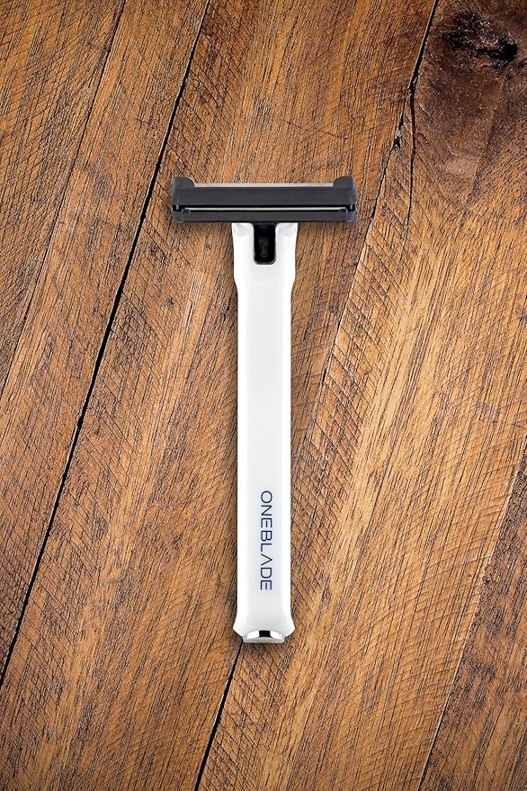 OneBlade Core Safety Razor for Fine Hair - Includes Stand & 10 Premium Japanese Feather Blade Refills - Introductory Level (White)