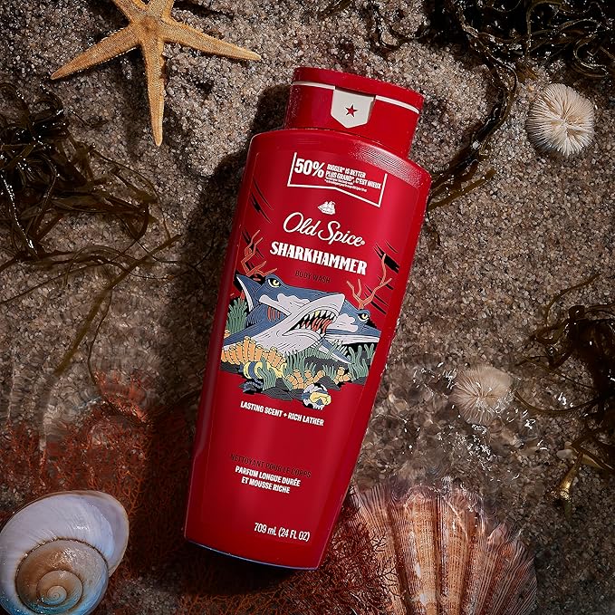 Old Spice Cleansing Body Wash for Men, 3X Defense, 24/7 Shower Fresh with Lasting Scent, 2-in-1 Body & Face Wash, Sharkhammer Scent, 24 oz (Pack of 4)