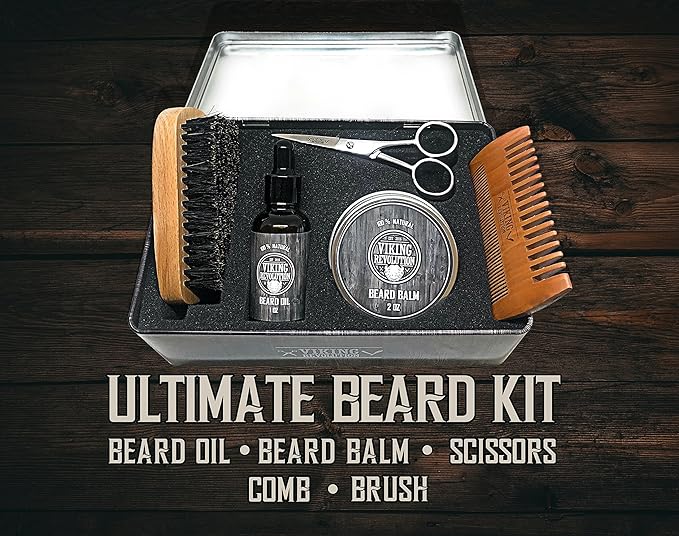 Viking Revolution - Ultimate Beard Kit - Beard Grooming Kit with Beard Brush, Beard Comb, Beard Balm, Beard Oil, Beard & Moustache Scissors - Gifts for Men