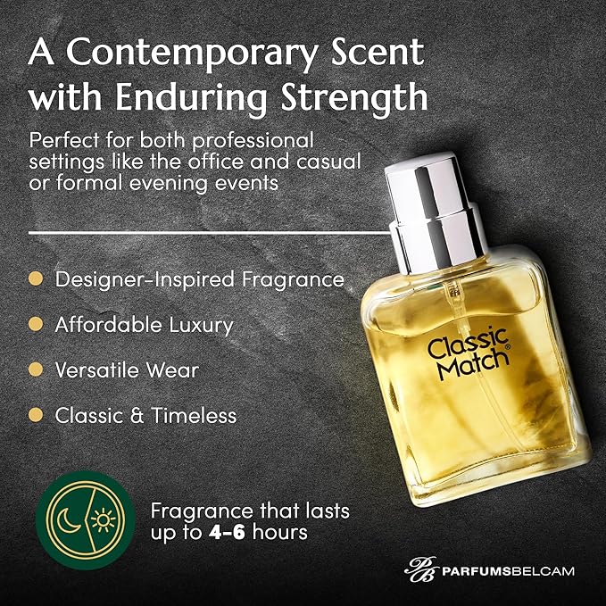 PB ParfumsBelcam Classic Match Green Eau De Toilette Spray for Men – Fresh Chypre Cologne, Bergamot, Basil, Musk, Long-Lasting Masculine Fragrance, Signature Scent – 2.5 Fl Oz