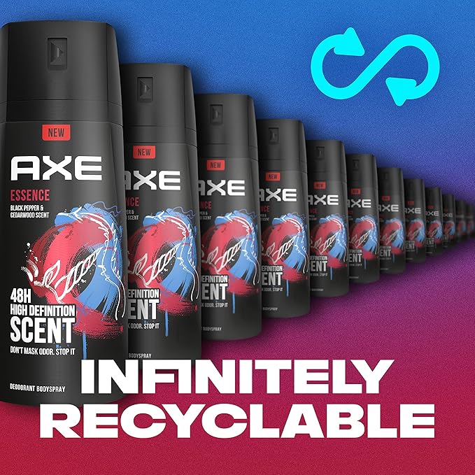 AXE Dual Action Body Spray Deodorant for Long Lasting Odor Protection Essence Black Pepper & Cedarwood Mens Deodorant Formulated Without Aluminum 4.0 oz, Twin Pack
